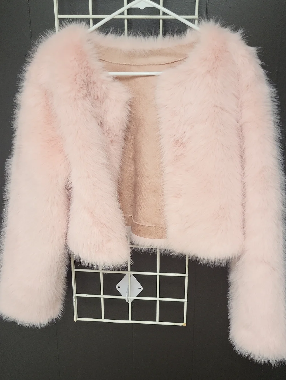 Women's Blush Pink Faux Fur Jacket, Size M - Picture 1 of 7